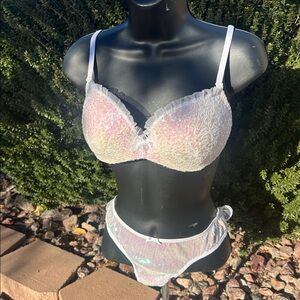 Victoria's Secret iridescent sequins bra 34 D & XS underwear-used twice 4📷shoot